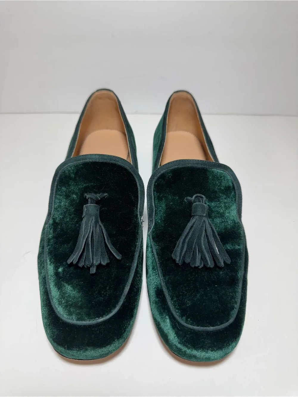 J. Crew Womens Marie Velvet Tassel Loafers Green Flat Smoking slipper size 10